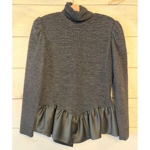 Vintage Pat Richards B Altman Black Textured Peplum Top Mock Neck Puffed Sleeve